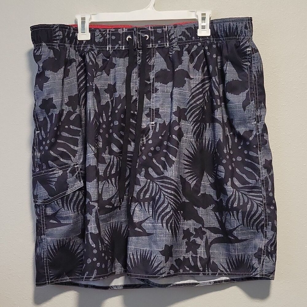 Newport Blue Men's Big & Tall 3XL Gray Black Tropical Swim Trunks Mesh Lined